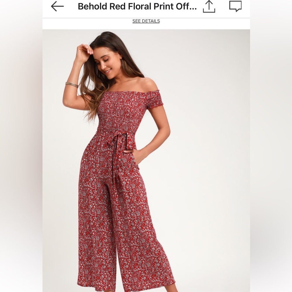 Lulus Behold Red Floral Print Off-the-Shoulder Jumpsuit